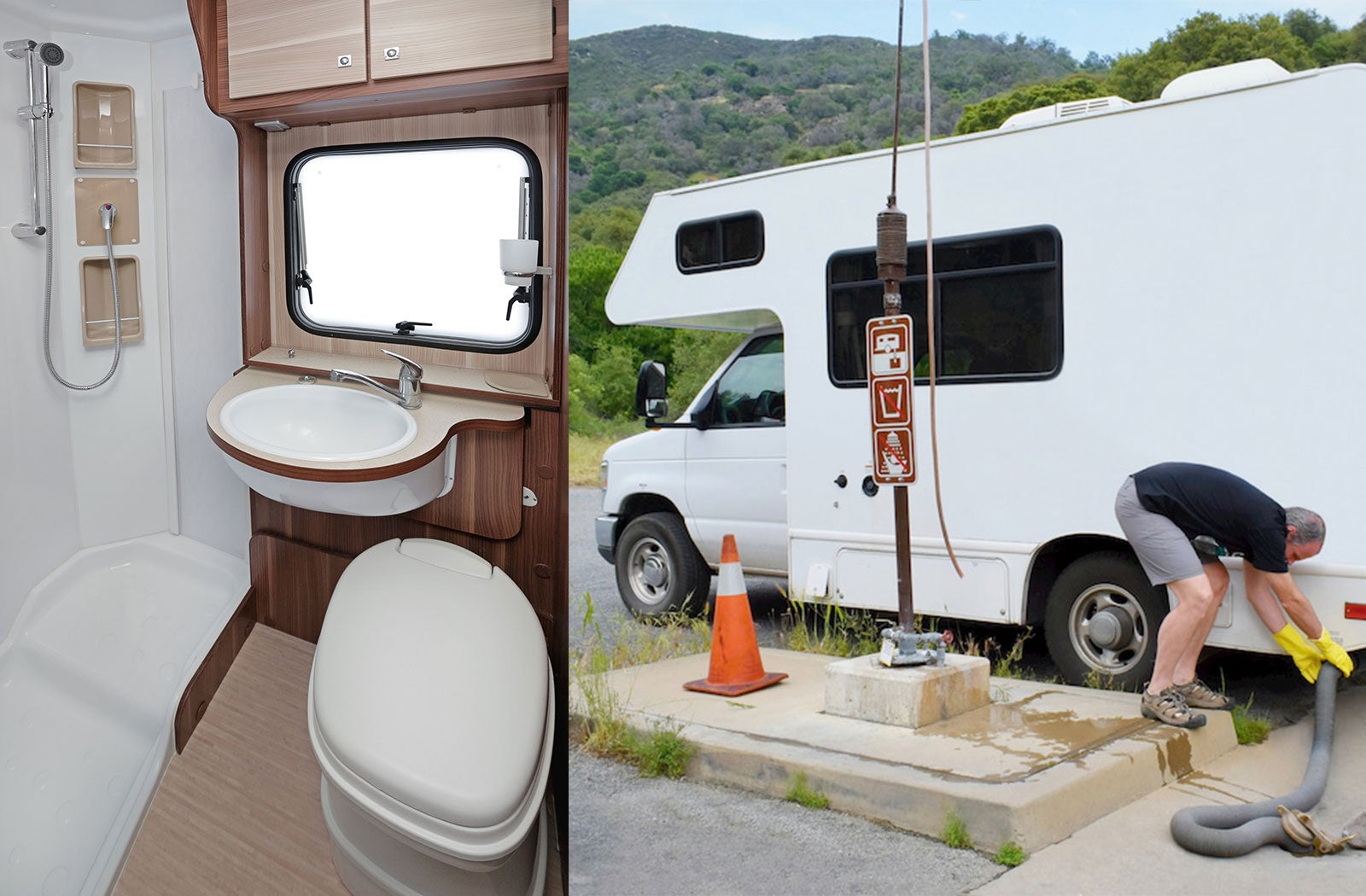 Portable RV/camper toilet and holding tank setup in Torrance, California